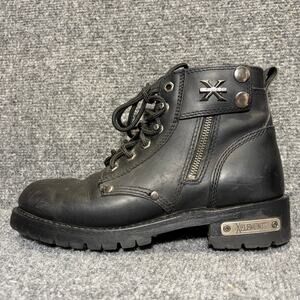 Xelement Black Leather Side Zip Lace Up Motorcycle Biker Work Boots Womens 9.5